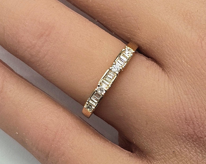 14k Yellow OR White Gold Solid Wedding Engagement Ring and Wedding Band with option 1 piece or 2 pieces set