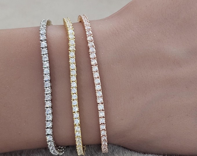 Solitaire Round Tennis bracelet Solid Sterling silver 925 with Prong 2mm 2.50mm 3mm 4mm Square Cut in 7.25 Inches sold 1 piece of Bracelet.