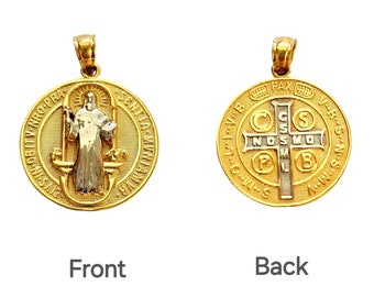 14K Solid Gold Round Two-Sided San Benito Pendant Available in 4 different sizes.