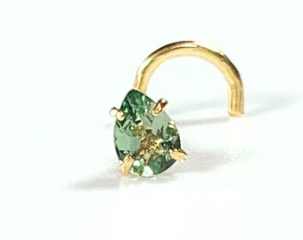 Real Alexandrite 14K Solid gold Genuine Nose Stud ,  14K Solid Gold in Twisted Crooked Screw, 20 GA Real