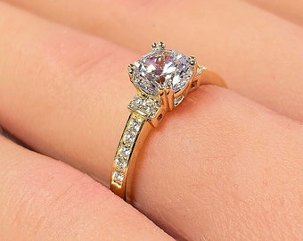 14K Real Solid Gold 1.50 Ct CZ   Round Engagement Wedding Bridal Propose Promise Ring Engagement.