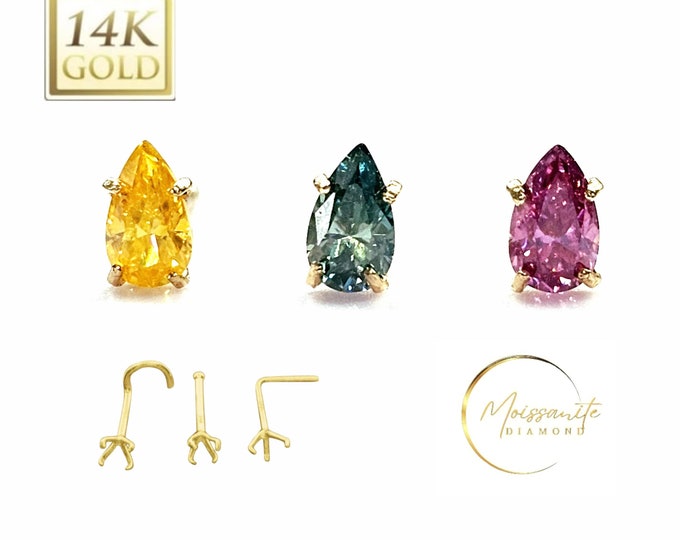 0.25 carat Pear Shape Blue Cyan Moissanite 14K Gold Nose Ring  Blue Cyan Bright Shinny VVS1 Quality Pass Diamond Test