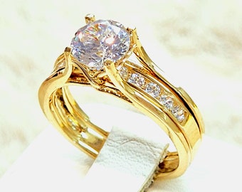 14K Solid Gold Double Wedding Ring Wedding Promise Engagement  2.75 CARAT Women's Bridal Rings Anniversary Band Couple Rings