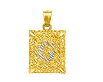 14K Solid Gold Small Initial Letter Framed Pendant available in 26 different Letter .