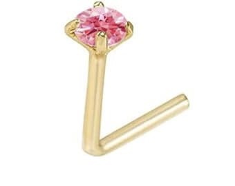 14K Solid Gold, Nasenstecker 20 GA mit Moissanit Diamant Rosa VVS1, Pass Diamond Tester, Nasenpiercing Brand New