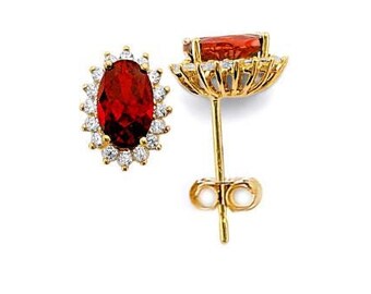 Oval Pave 14K Real Yellow Gold  Gold Push Backing sold in 1 Pair  CZ Stud Earrings.