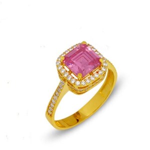 14K Solid Gold Halo Princess Cut mit unterschiedlichem Farbzentrum Edelstein verfügbar, Verlobungsring, Braut, Versprechensring, Solid Gold Größe 7.