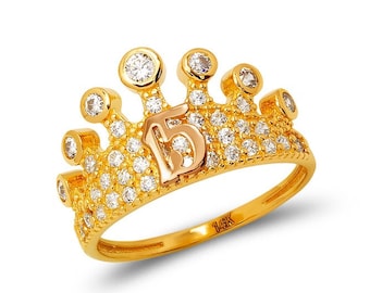 14K Gold Ladies 15 Anos Heart Filigree Ring / Sweet 15 Años Quinceanera Ring / 14K real gold Ring / 15th Birthday Ring Size 7