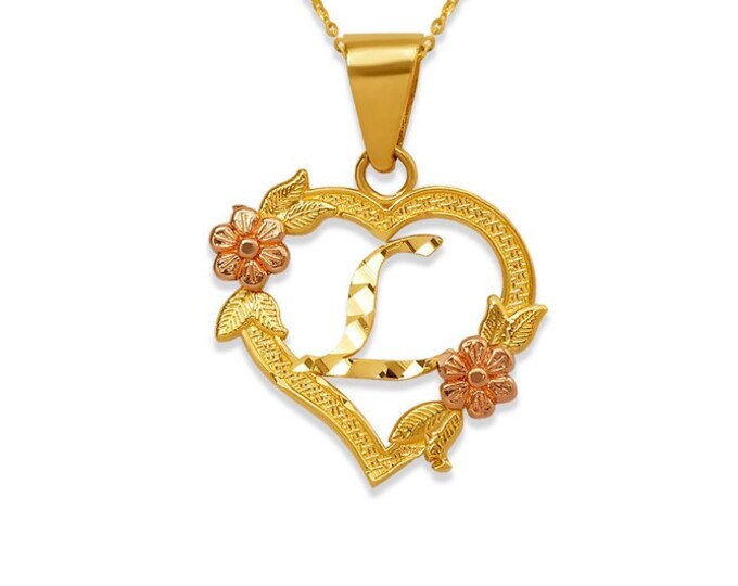 14K Solid Gold Small Initial Letter Heart Pendant Diamond Cut available in 26 different Letter .
