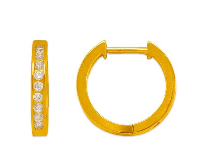 Eternity CZ Hoops 14K Real Gold 1 Pair with Hinged High Polished Huggie CZ Earrings NEW Women's Girl Earrings.