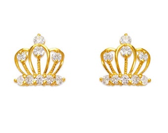 Crown 7x9mm 14K Gold earring screw baby backing  For kids Jewelry sold 1 pair Earrings Stud NEW!!!