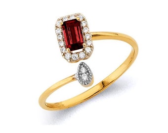 14K Gold  Emerald cut with Dainty Pear Accent, Real Gold , For women's Gift and Anniversary Gift.