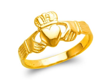 14K Real Gold Claddagh Ring Irish Claddagh Plaon , Love Rings, Birthday, Gift, Girl Rings Size 7