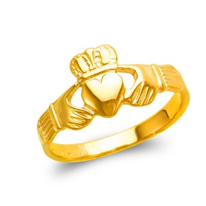 14K Real Gold Claddagh Ring Irish Claddagh Plaon , Love Rings, Birthday, Gift, Girl Rings Size 7