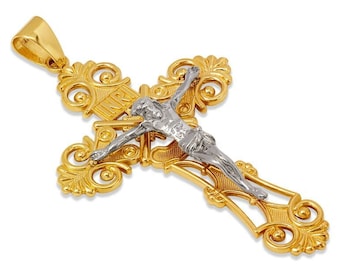 Cross Pendant Crucifix 14K Gold 2 Tone DC 4 Sizes Available Pendant Jesus Christian Pendant.