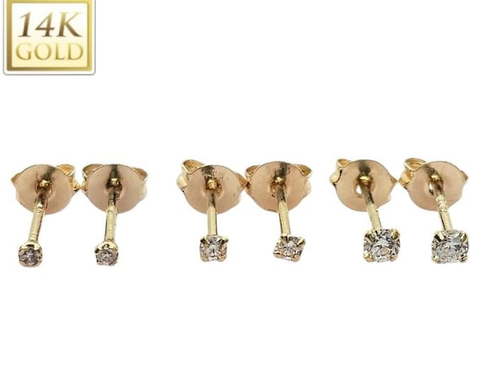 Extreme Tiny Dainty 14K Real Gold  Earring Stud sold in 1 pair Butterfly Push Backing Real Gold 1.00mm 1.50mm 2.0mm.