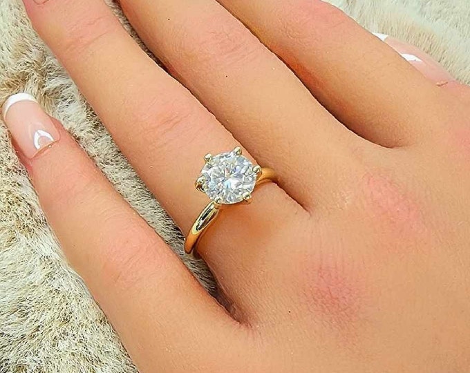 Moissanite or LAB GROWN DIAMOND or cz Glass, 14K Solid Gold Ring Wedding Engagement Ring Primose Ring Solid gold 14K Gold