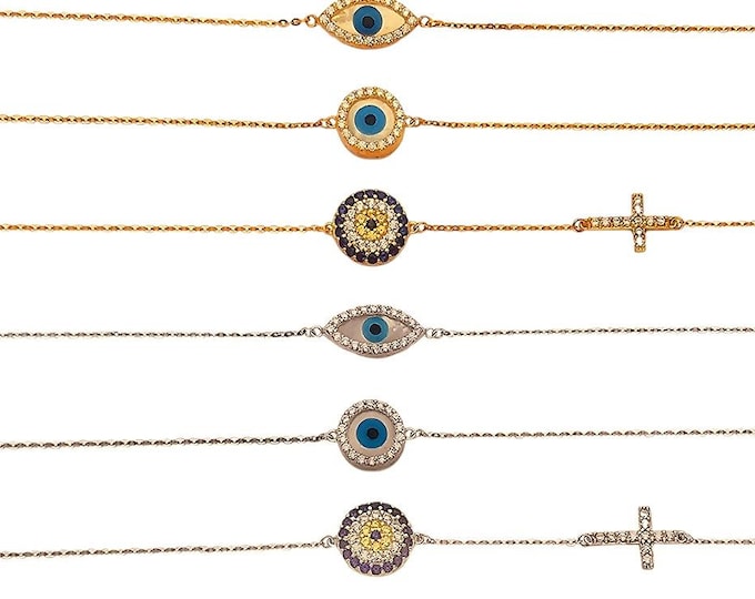 Evil Eye Bracelet 14K Real Gold , Good Luck , protection , Bracelet OR necklace , Birthday Gift,  Birthday gift, Evil Eye Bracelets.