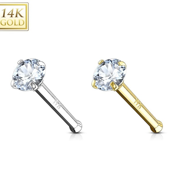 14K Solid Gold , Bone End Nose Stud, Diamond Nose Stud, Moissanite , Lab Diamond, Nose Stud 20 GA 1.50mm-3.50mm Gemstone Nose Piercing.