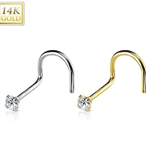 14K Solid Gold , Curve Bar Nose Stud, Diamond Nose Stud, Moissanite , Lab Diamond, Nose Stud 20 GA 1.50mm-3.50mm Gemstone Nose Piercing.