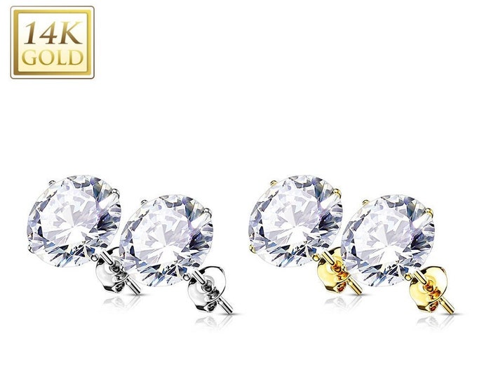 Moissanite Diamond 14K Real Yellow Gold Light Weight Gold sold in 1 Pair Round Moissanite VVS1 Pass Diamond Teste  Earrings stud.