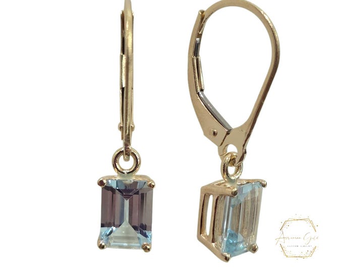 14K Solid Gold Earring Lever Backing Emerald Cut sold 1 pair 5x7 MM Select your gemstones.