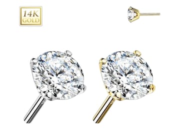 14K Gold Threadless Push In Labret TOP , Flat Back Stud Pins Sold in 1 Piece.