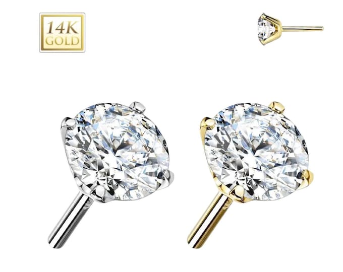 14K Gold Threadless Push In Labret TOP , Flat Back Stud Pins Sold in 1 Piece.
