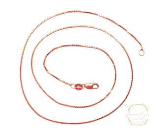 Box Chain Rose Gold 0.80 mm Necklace 14K Real Gold with option 16 inches to 24 inches
