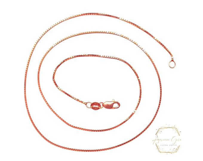Box Chain Rose Gold 0.80 mm Necklace 14K Real Gold with option 16 inches to 24 inches