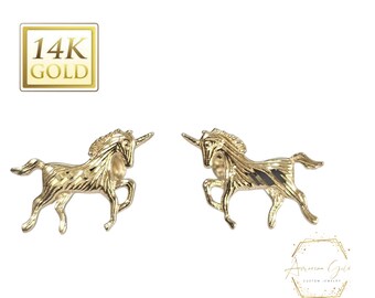 Unicorn 8x12mm 14K Yellow Gold earring Solid Gold ,  Baby Screw Backing Earring Stud For kids Jewelry sold 1 pair Earrings Stud NEW!!!