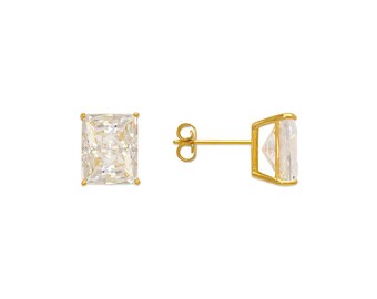 Radiant Cut 14K Solid Gold Silicon Push Backing sold 1 Pair With High Quality CZ.