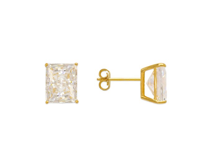 Radiant Cut 14K Solid Gold Silicon Push Backing sold 1 Pair With High Quality CZ.