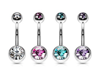 4 Piece Value Pack Mixed Size Color CZ Prong Set 316L Surgical Steel Belly Button Navel Ring Pack 14 gauge 10mm.