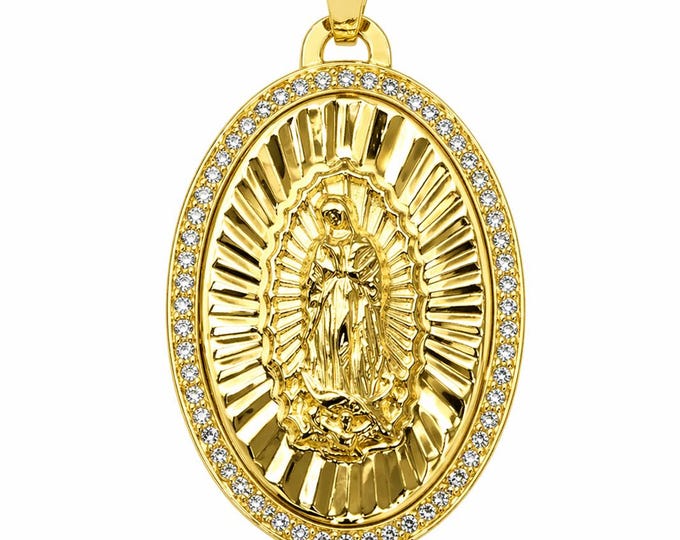 14K Yellow Gold Rose Guadalupe CZ Pendant available in 3 sizes Religious Pendant Real Gold.