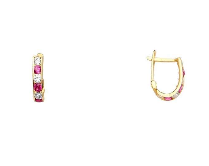 11MM Collection of Hoops 14K Real Gold 1 Pair of Hinged Hoop Lined CZ  REAL GOLD Assorted design with Width 11MM  sold 1 Pair .