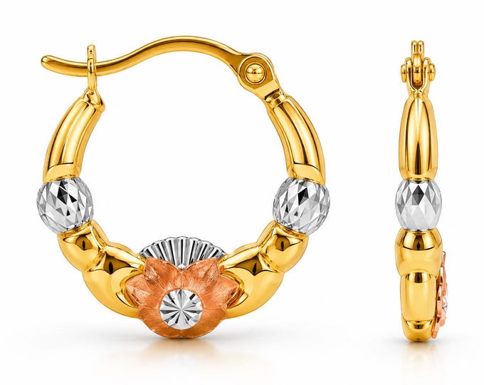 Claddagh 14K Gold 3 Tone Hollow Baby Shrimp Hoop 1pair 3 sizes available.