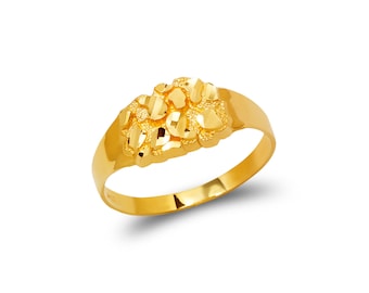 Very Small Oval 14K Gold Men's Ring  9mm Center Nugget Square Rings 14K Real Gold Pinky Fashion Men's Ring Very Small Size.