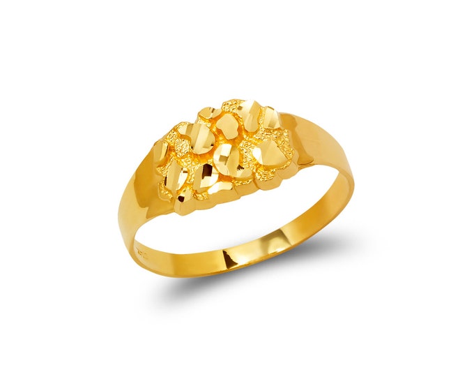 Very Small Oval 14K Gold Men's Ring  9mm Center Nugget Square Rings 14K Real Gold Pinky Fashion Men's Ring Very Small Size.