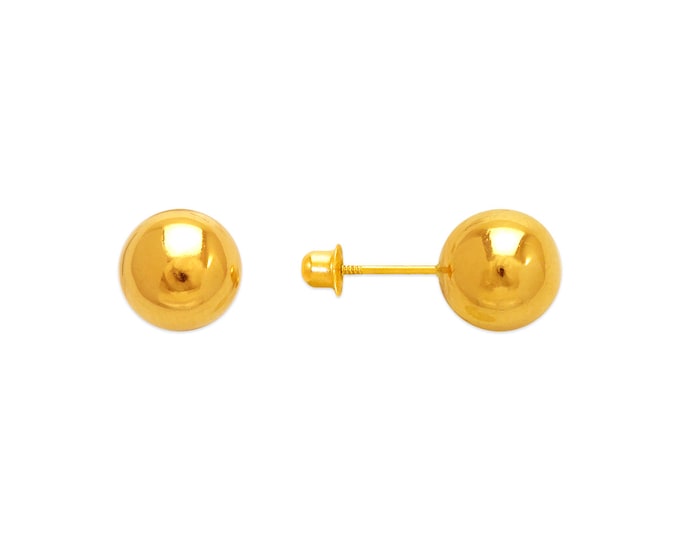 14K Real Gold Hollow Ball Earring Stud sold in 1 pair Baby Screw on Backing Real Gold 2mm - 8mm.
