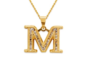 14K Solid Gold Block Dainty Small  Cubic Zircon Pendant A-Z available in 26 different Letter .