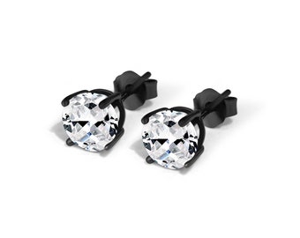 Sterling Silver Round with Black Rhodium Black Stud Push Backing Thicker post 4mm 5mm 6mm 7mm 8mm Men's Women's Stud Earring 1 pair.