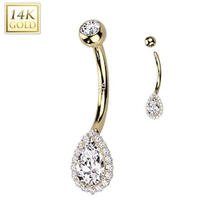 14K Gold Internally Threaded Double Round Prong Set CZ Belly Button Navel Ring  14GA (1.6mm)3/8&quot; (10mm)4 & 6mm