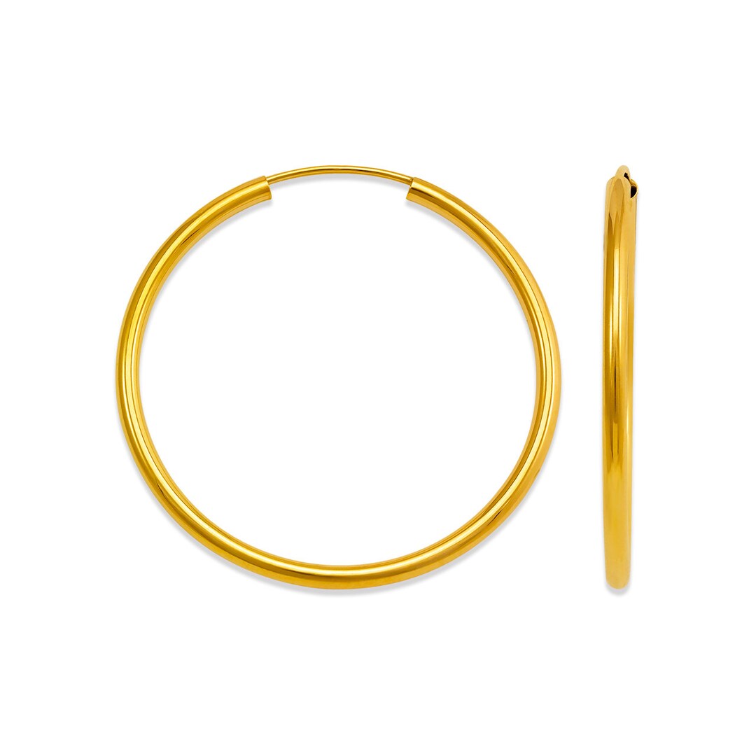 14K Solid Yellow Gold 25mm Shiny Tube Hoop Earrings, Tube Hoop Earring