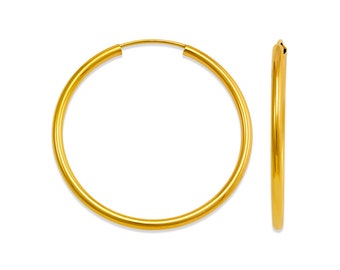 1.50mm or 2mm Round Tube Hoop Earrings Plain  14K Real Gold 1 Pair with Endless Hoop Available in White or Yellow Gold Women&#39;s Earrings.
