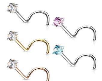 14K Solid Gold with Natural Gemstone Princess Cut select your gemstone available sold 1 piece 20 gauge Princess cut Natural Gemstone.