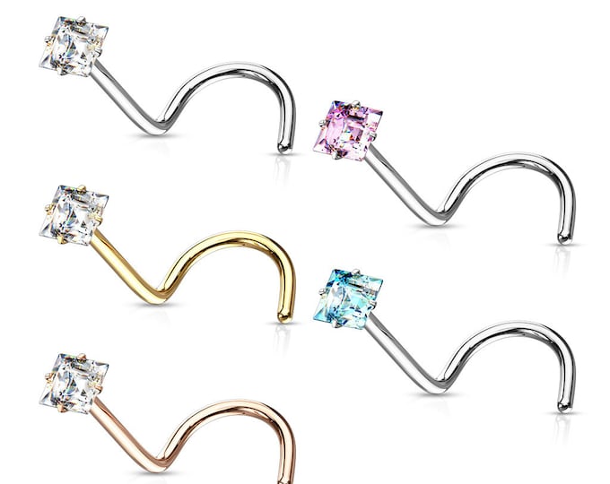 14K Solid Gold with Natural Gemstone Princess Cut select your gemstone available sold 1 piece 20 gauge Princess cut Natural Gemstone.