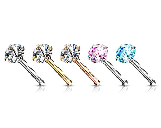 Natural Gemstone 3.00 MM 14K Solid Gold Round Shape Bone End 20 Gauge 7mm Post length Real natural Gemstone 3.00MM.
