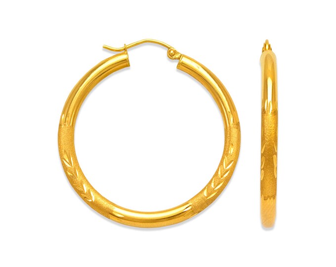 3.00 mm DC Hinged Hoops 14K Real Gold 1 Pair with Hinged Yellow Gold NEW Women's Girl Earrings.