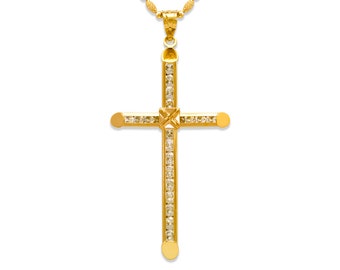 14K Real Gold Eternity Cross CZ Pendant Charm Only with Gemstone Cubic Zirconia Men's Women's Religious Christian Charm Cross Pendant.